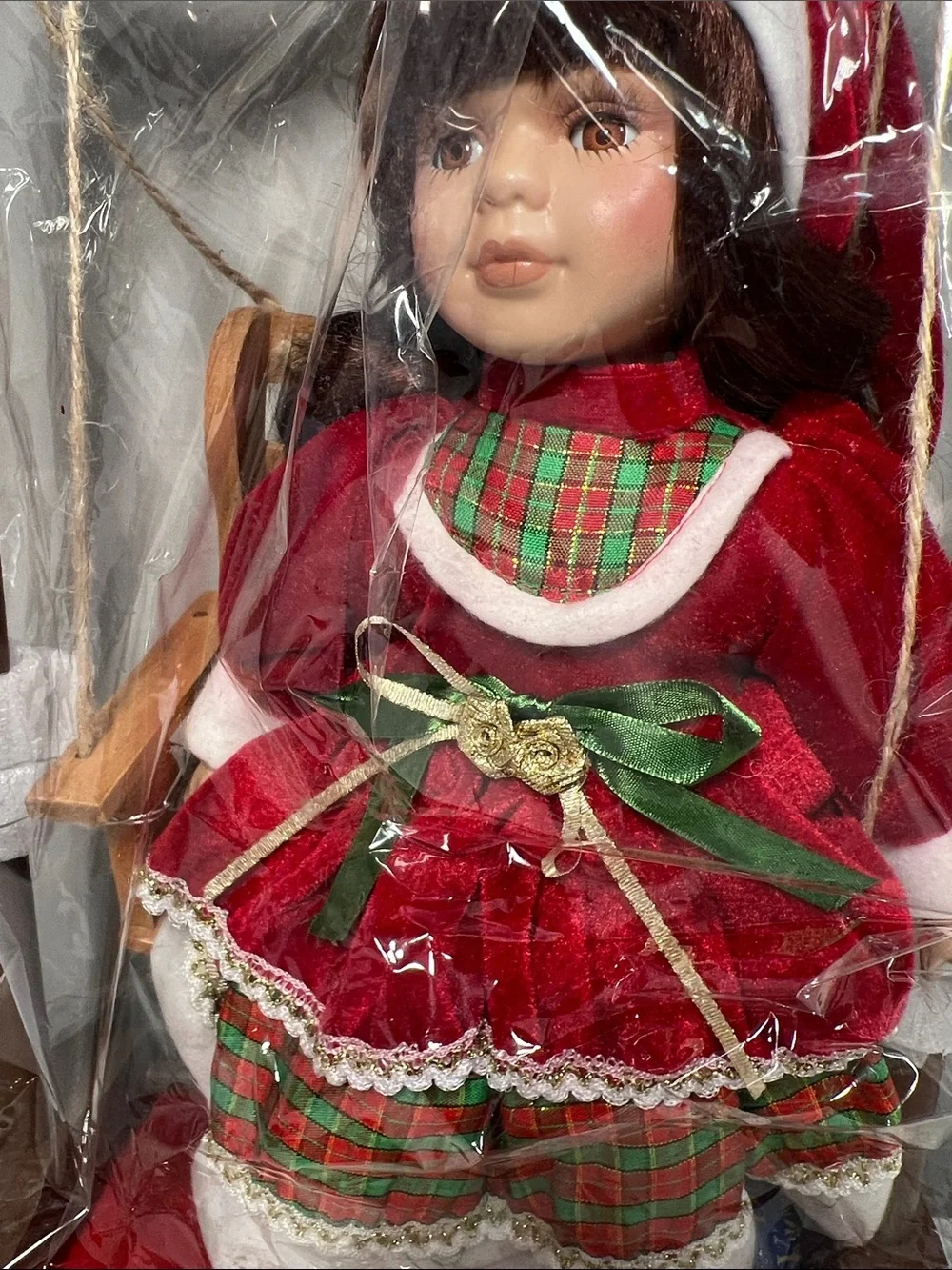 CHRISTMAS DOLL ON SWING / Doll Vignette/ 16 inch doll on a swing New 2000-2009